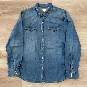 Levi's Denim Pearl Snap Button Western Shirt Mens Blue Size 2XL XXL Standard